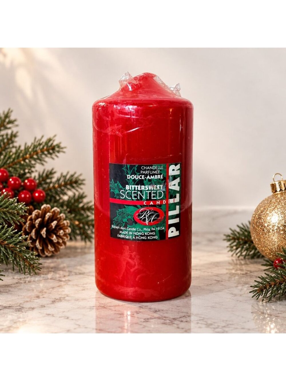 Robert Allen Red Pillar Candle Bittersweet Christmas Vtg Scented 3x6 Sealed